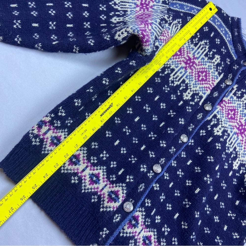 Vintage LL Bean Sweater Women’s Large Wool Fair Isle Nordic Cardigan USA Made - Picture 5 of 9